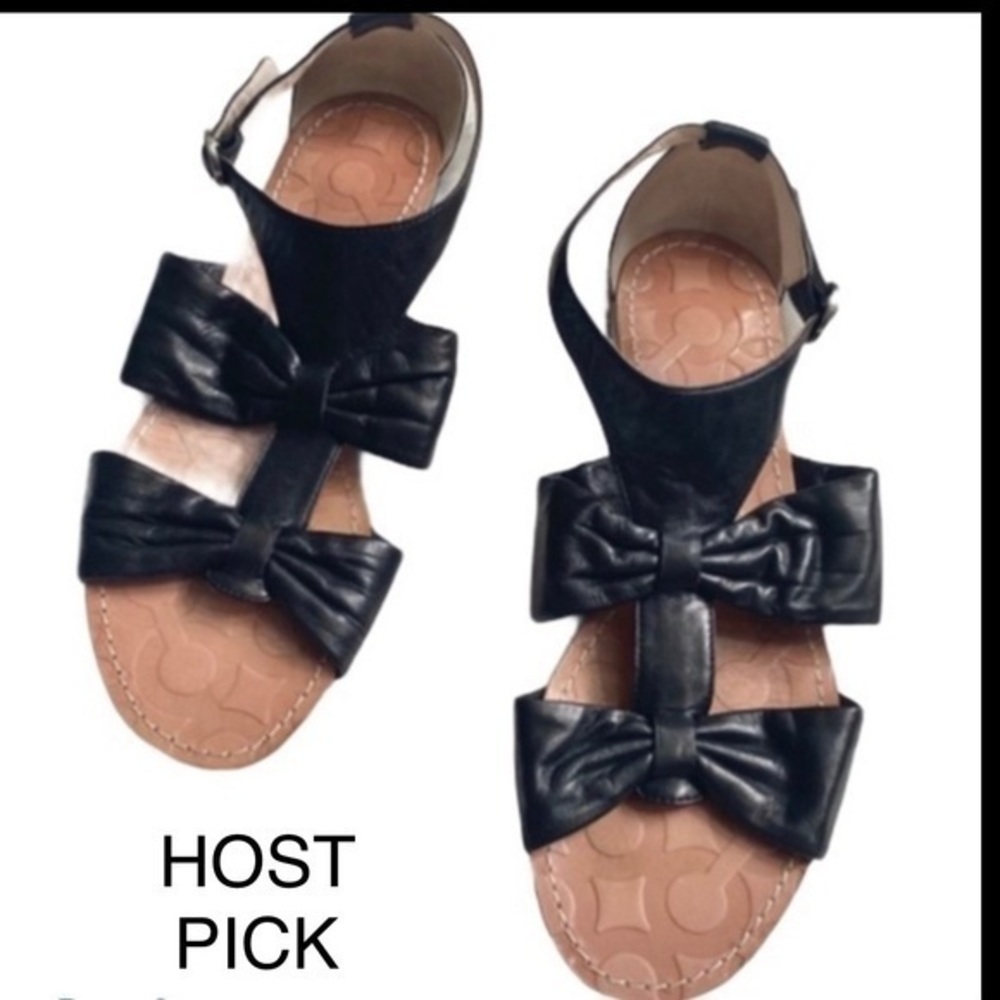 COACH Tracy Black Leather Flat Sandals Size 6.5